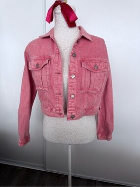 GAP Pink Cropped Denim Jacket